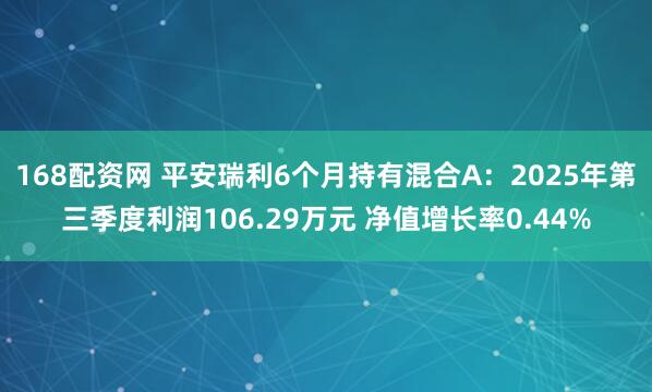 168配资网 平安瑞利6个月持有混合A：2025年第三季度利润106.29万元 净值增长率0.44%